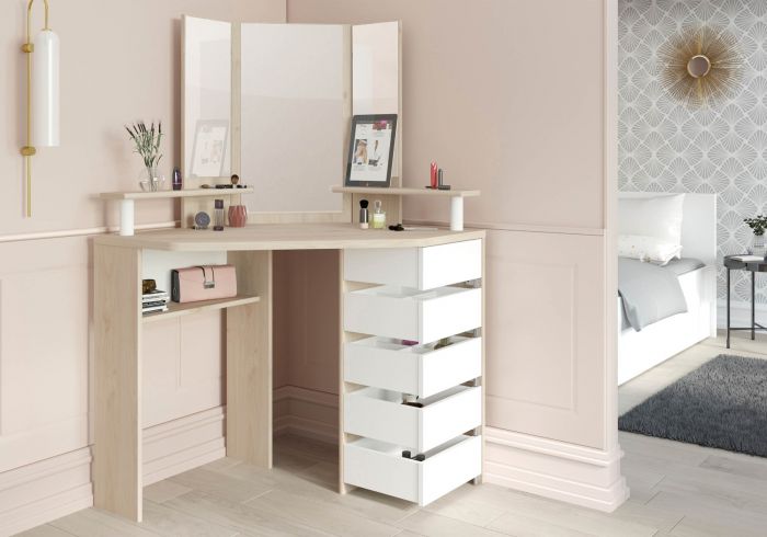 Parisot Corner Beauty Bar in Oak and White