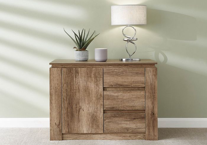 GFW Canyon Oak Multi Unit 3 drawers 1 cupboard with shelf Oak effect finish sturdy particle board construction