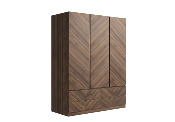 GFW Catania 3 Door 4 Drawer Wardrobe modern style with a herringbone inspired design available in an oak or walnut effect finish