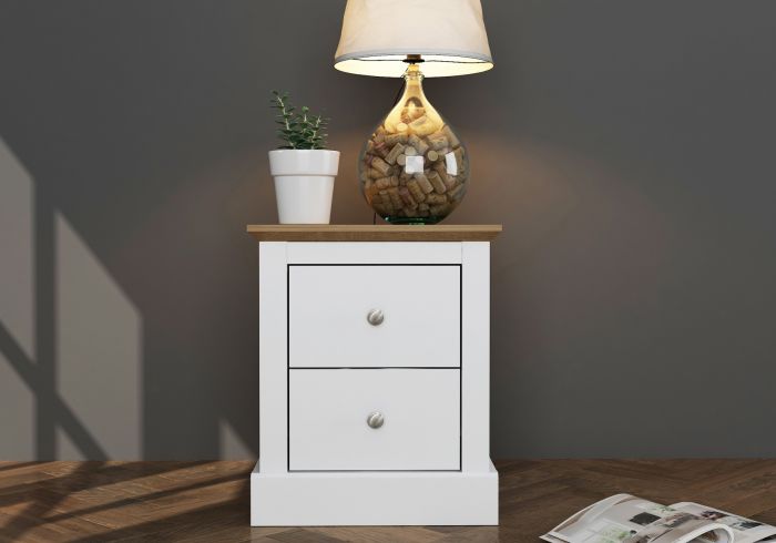 LPD Devon 2 Drawer White & Oak Bedside