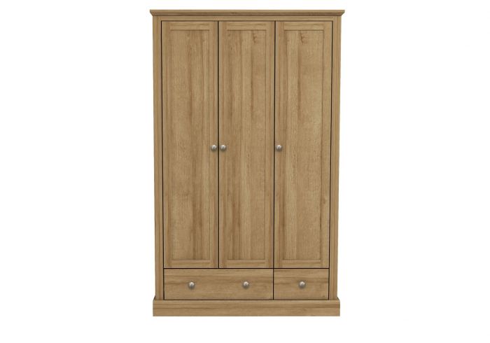 LPD Devon 3 Door 2 Drawer Oak Wardrobe