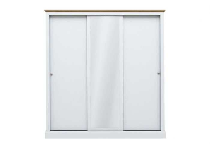 LPD Devon White & Oak 3 Door Sliding Mirrored Wardrobe