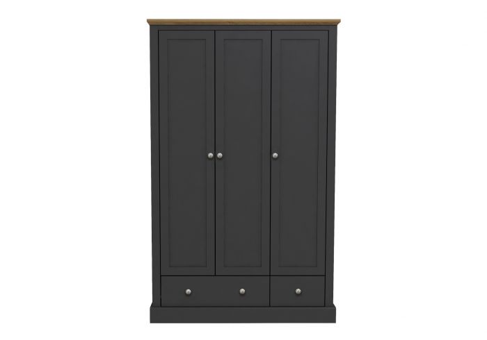 LPD Devon 3 Door 2 Drawer Charcoal & Oak Wardrobe