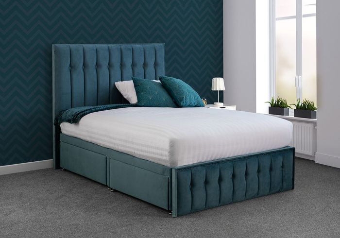 Sweet Dreams Rhythm Fabric Divan Bed Frame Elegant design available in 4 sizes and 12 fabrics drawer and ottoman options