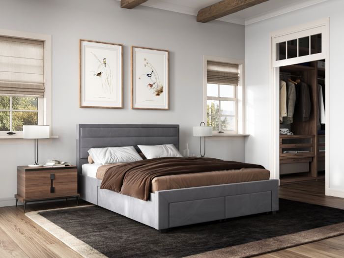 Flair Heybrook 4 Drawer Fabric Bed Frame Grey
