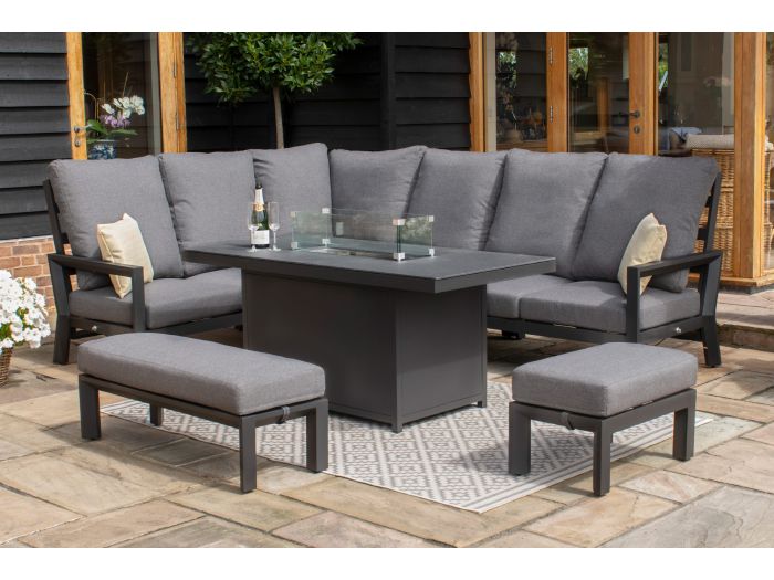 Maze Manhattan Reclining Corner Dining Set with Fire Pit Table