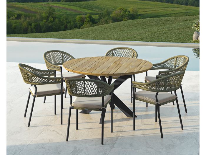 Maze Bali Rope Weave 6 Seat Round Fixed Dining Set