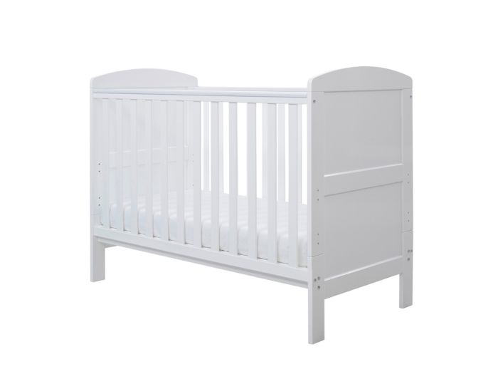 Ickle Bubba Coleby Mini Cot Bed white finish classic style slatted base solid end panels suitable from birth to approx 4 years