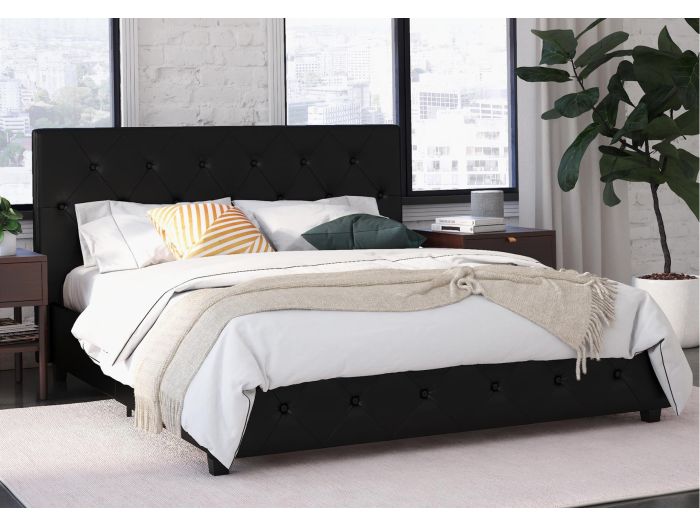 Dorel Dakota Faux Leather Bed Frame black finish available in double and king sizes sprung slatted base modern style