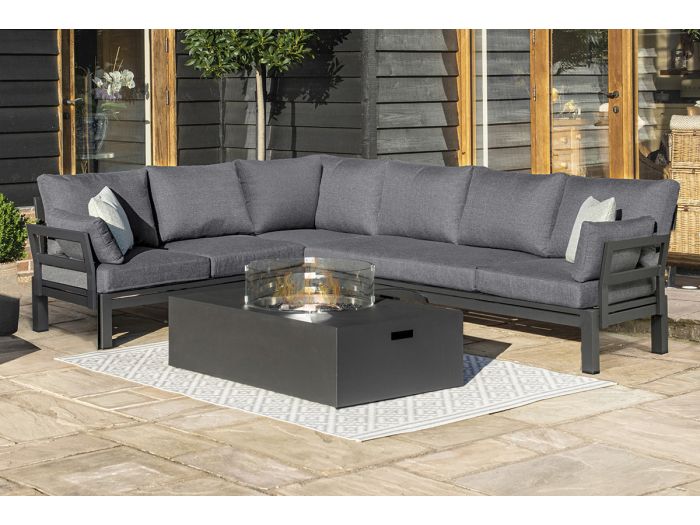 Maze Oslo Corner Group with Rectangular Gas Fire Pit Table - Charcoal