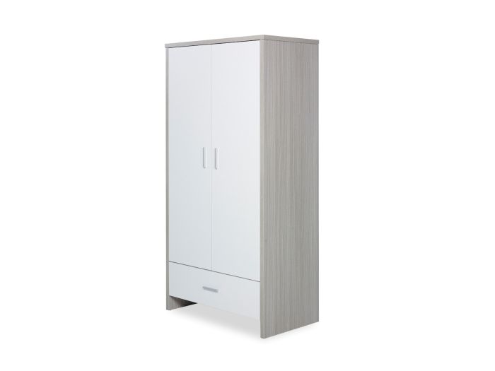 Ickle Bubba Pembrey Wardrobe available in ash grey and ash grey and white 2 hanging rails lower drawer modern style