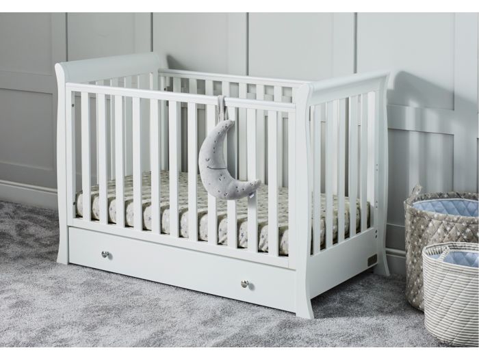 Ickle Bubba Snowdon 4 in 1 Mini Cot Bed Traditional sleigh design white finish slatted base under drawer included