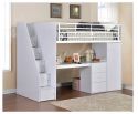 White High Sleeper bed with desk with drawers a wardrobe and a staircase with storage in the steps by Flintshire