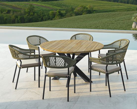 Maze Bali Rope Weave 6 Seat Round Fixed Dining Set