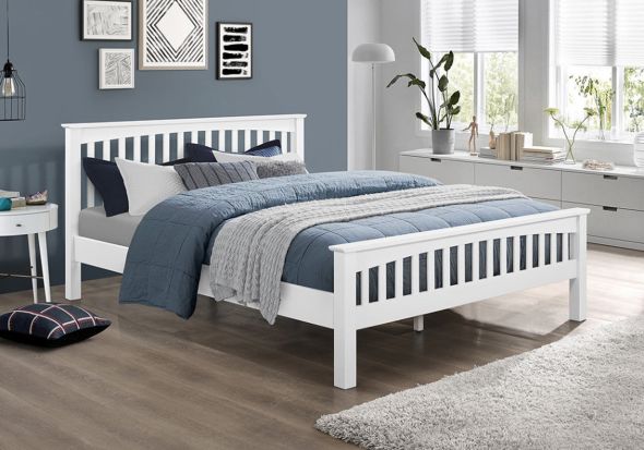 Sareer Balmoral Wooden Bed Frame Modern shaker style fresh white finish sturdy rubberwood construction