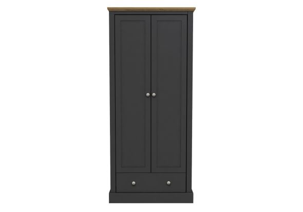 LPD Devon 2 Door 1 Drawer Charcoal & Oak Wardrobe