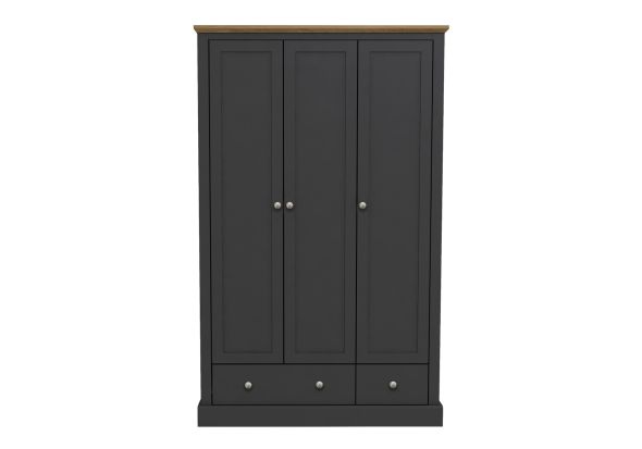 LPD Devon 3 Door 2 Drawer Charcoal & Oak Wardrobe