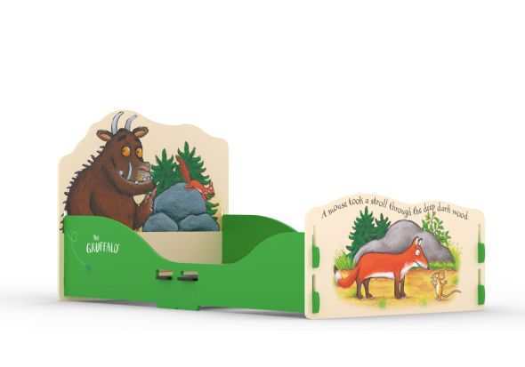 A brightly coloured Gruffalo themed junior bed with high quality images of the Graffalo, Fox and Mouse