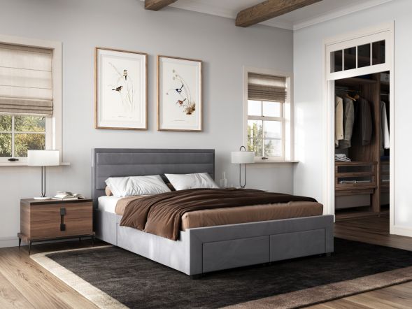 Flair Heybrook 4 Drawer Fabric Bed Frame Grey
