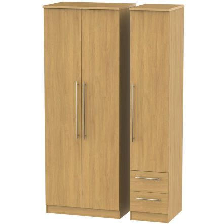 Welcome Furniture Sherwood Tall Triple Plain + Drawer Robe Modern Oak