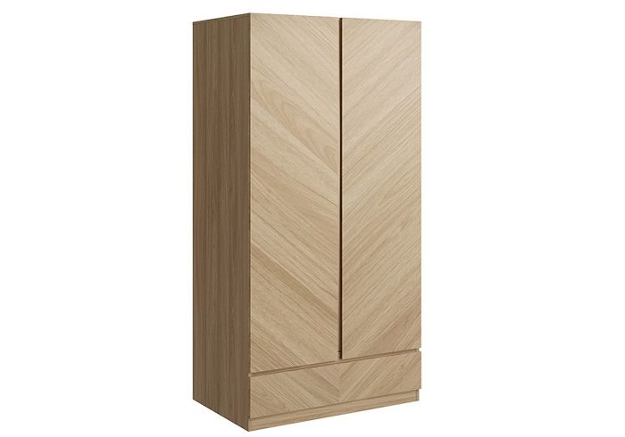 GFW Catania 2 Door 1 Drawer Wardrobe modern style with a classic herringbone inspired wood grain finish available in oak and walnut