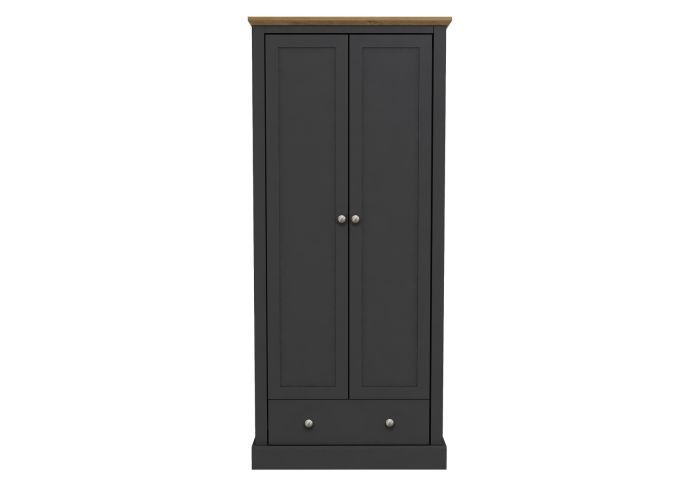 LPD Devon 2 Door 1 Drawer Charcoal & Oak Wardrobe