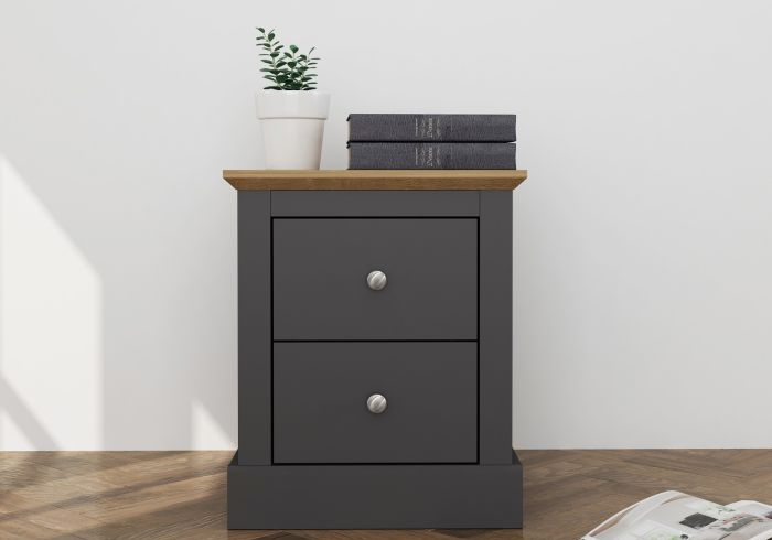 LPD Devon 2 Drawer Charcoal & Oak Bedside