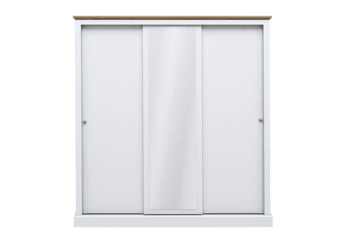 LPD Devon White & Oak 3 Door Sliding Mirrored Wardrobe