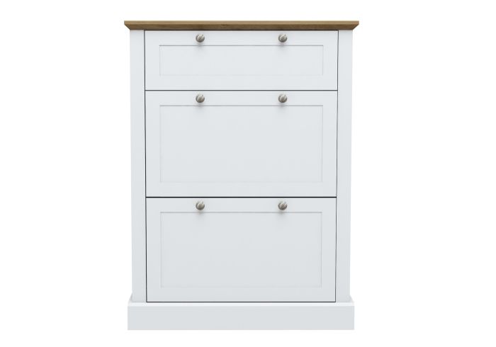 LPD Devon White & Oak 3 Tier Shoe Cabinet