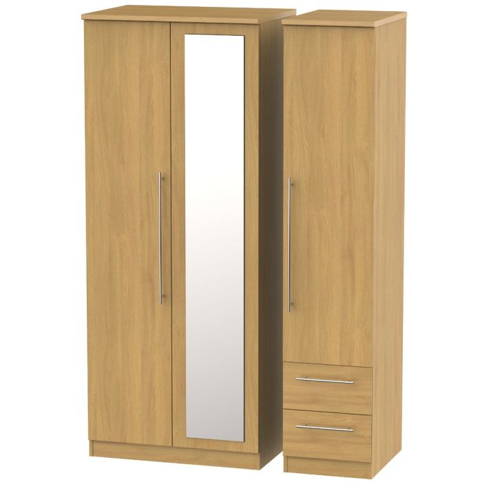 Welcome Furniture Sherwood Triple Mirror + Drawer Robe Modern Oak