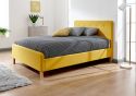 GFW Ashbourne Mustard Fabric Bed Frame Retro design vibrant mustard yellow hopsack buttoned headboard wooden legs