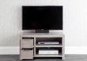 GFW Bloc 2 Drawer TV Unit Modern Minimalist design Concrete effect melamine finish 2 drawers and 2 open shelves Holds a 32" TV