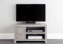 GFW Bloc 2 Drawer TV Unit Modern Minimalist design Concrete effect melamine finish 2 drawers and 2 open shelves Holds a 32" TV