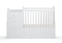 White cot with an attached changing unit and 4 drawers. Modern design. Adapts to a toddler bed. by Kidsaw