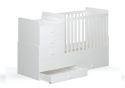 White cot with an attached changing unit and 4 drawers. Modern design. Adapts to a toddler bed. by Kidsaw