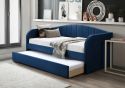 Blue velvet daybed with pull-out trundle, modern design by Flintshire Furniture