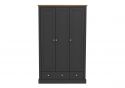 LPD Devon 3 Door 2 Drawer Charcoal & Oak Wardrobe