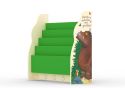 Children's brightly coloured Gruffalo themed sling bookcase. Images of the Gruffalo and mouse on the sides. 4 Bright green book sleeves