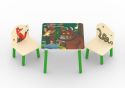 Children's Gruffalo themed table and 2 chair set with Brightly coloured images of the Gruffalo, owl fox, mouse and snake