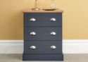 GFW Kendal 3 Drawer Chest traditional style with chrome cup handles and oak top available in grey or slate blue