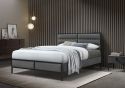 Grey Faux Leather Bed Frame, Contemporary style with a sleek black metal frame. Padded headboard, low foot end.