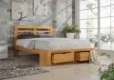 Contemporary solid hardwood bed frame, oak finish, 2 drawers at the foot end. Also in white