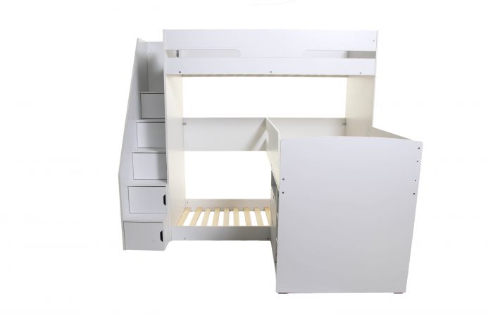 Flair Oscar Staircase Triple Bunk Bed White With Storage